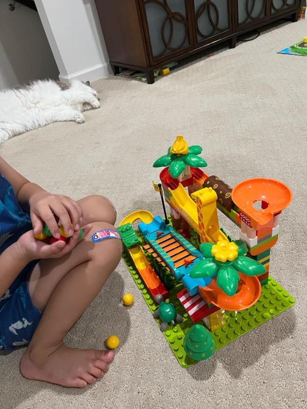 Murmelbahn für Kinder, klassisches großes Blockset, verrückte Murmelbahn-Bausteine ​​mit 4-Bälle-Rennbahn photo review